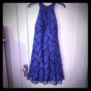 Navy & black shimmery Lace key-hole party dress